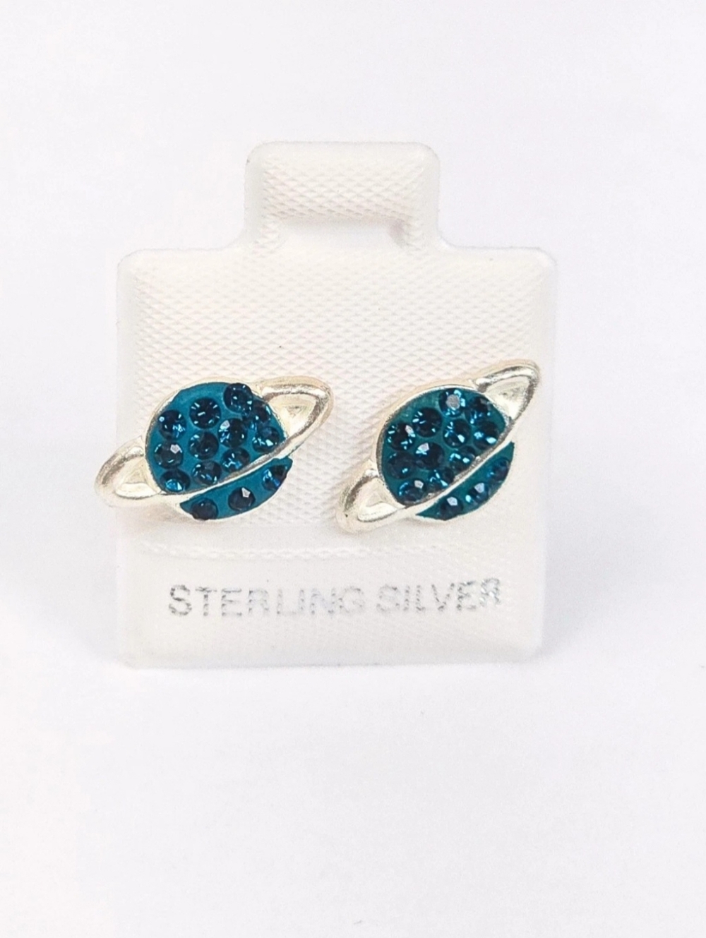 Saturn Planet CZ Turquoise Earrings 925 Sterling Silver Celestial Space 8.5mm